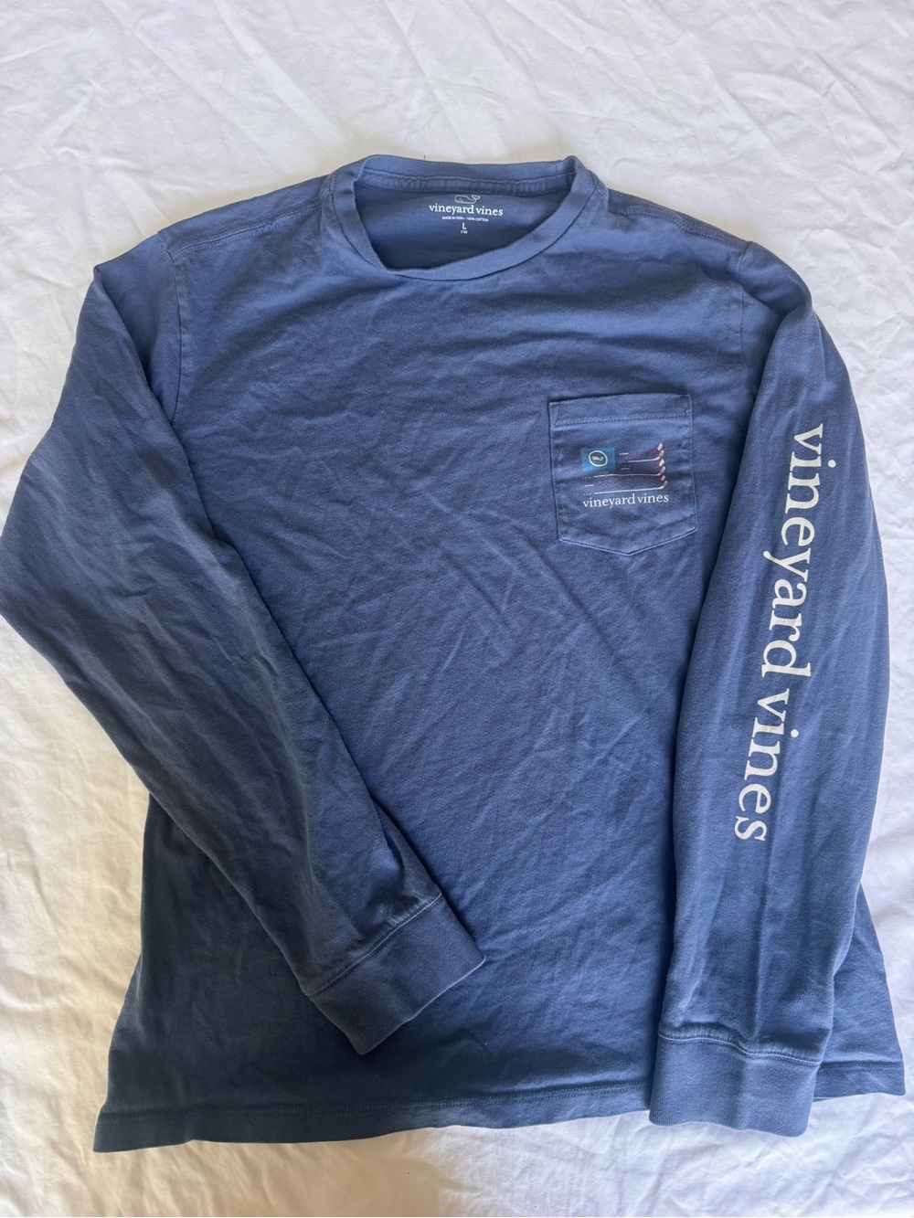 Vineyard Vines Boy’s Long-Sleeve Pocket Tee in Navy Blue with Sleeve Logo